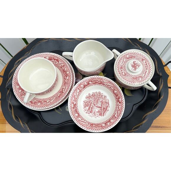 Cream and Sugar Bowl Set Memory Lane Pink/White Wedding Mom Gift Royal China - Picture 3 of 10